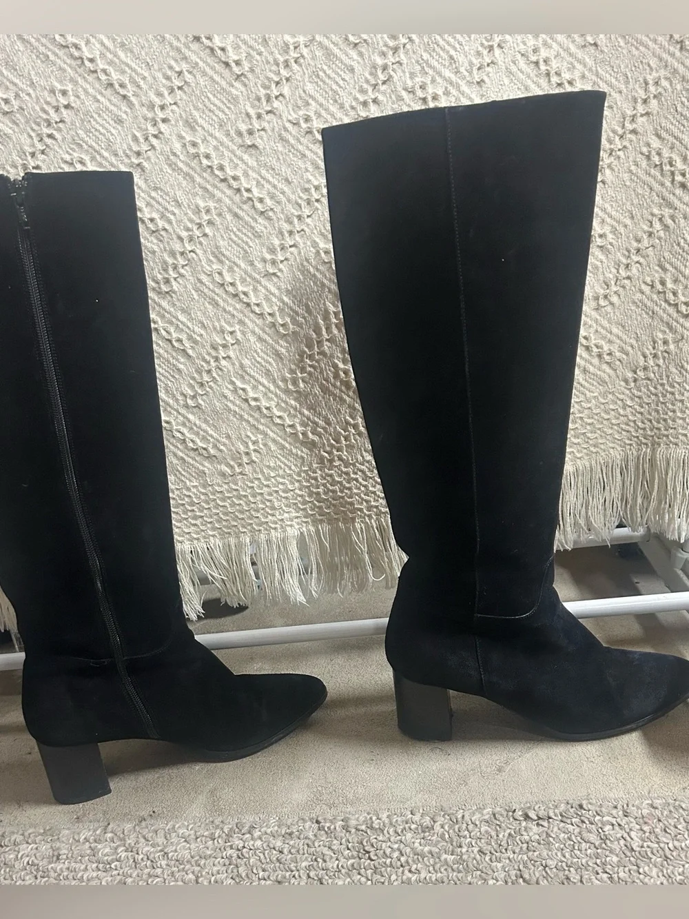 Sezane Black Knee-High Suede Boots - Women